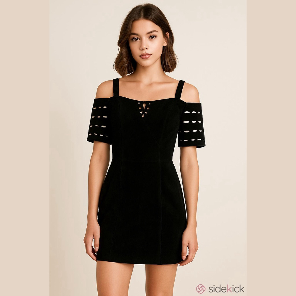 BRAZEN VTG LBD Suede Off Shoulder Mini Dress XS 90s Going Out Cocktail Party